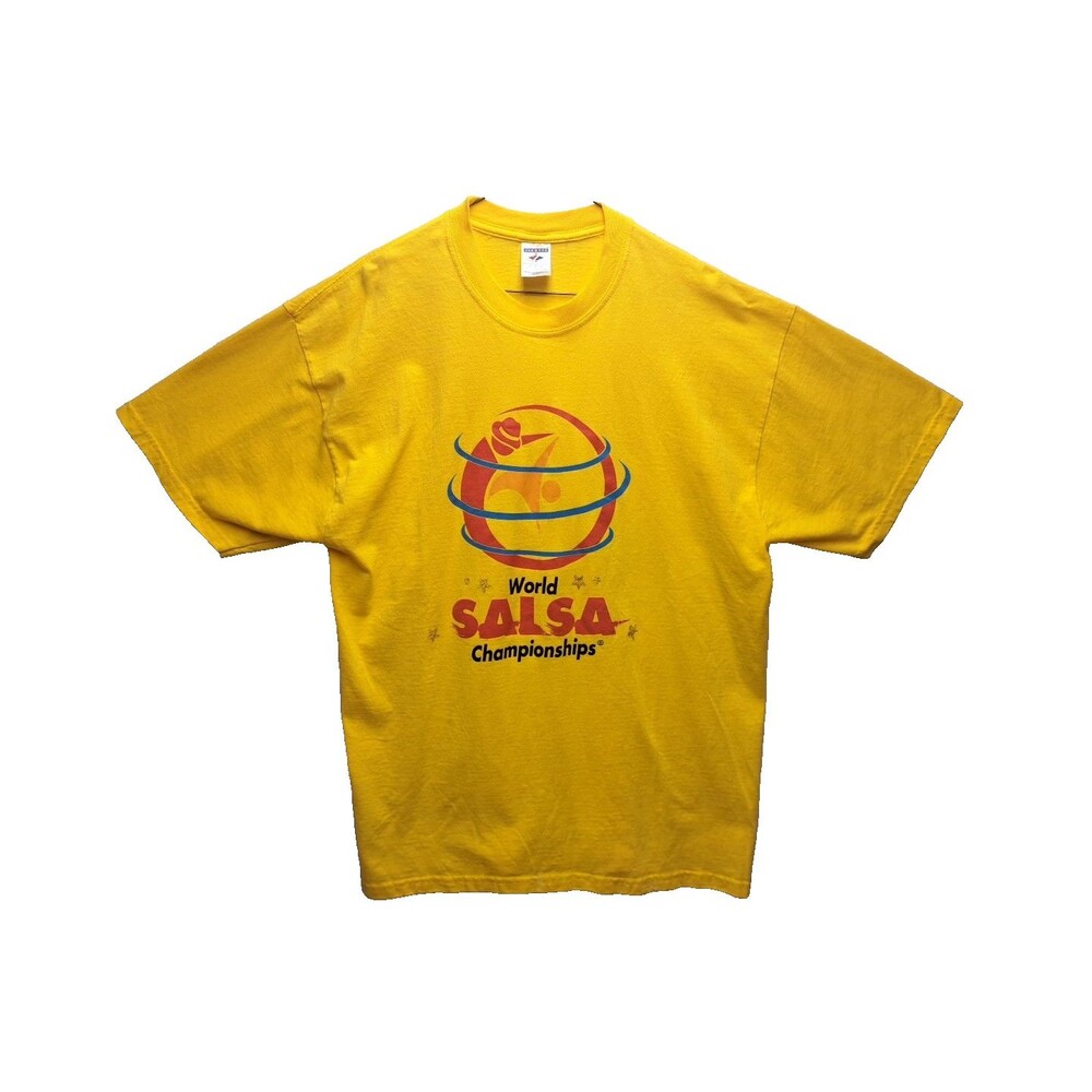 Jerzees World Salsa Championships t-shirt Orlando Florida Yellow Crew Neck Sz XL